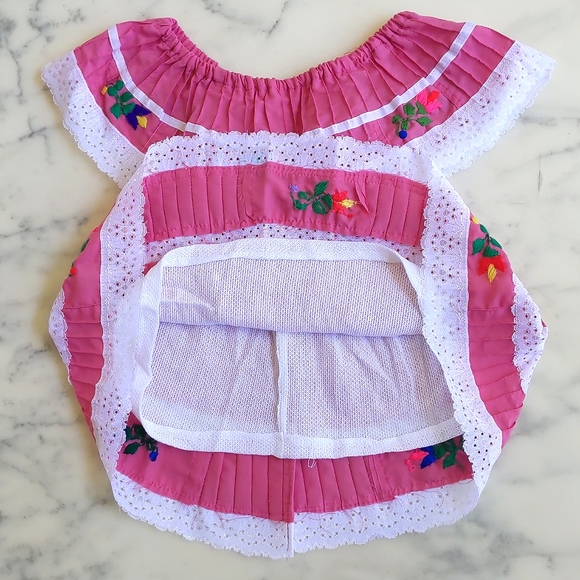 NWOT. Multi Color Embroidered Flowers and Lace Ruffled Dress. - Picture 2 of 7